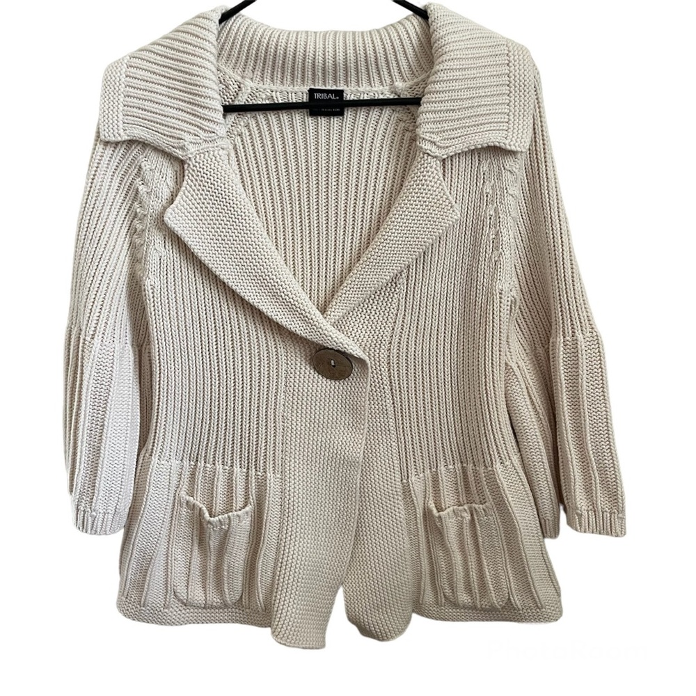 Tribal Cotton Cream Sweater Cardigan - S/P